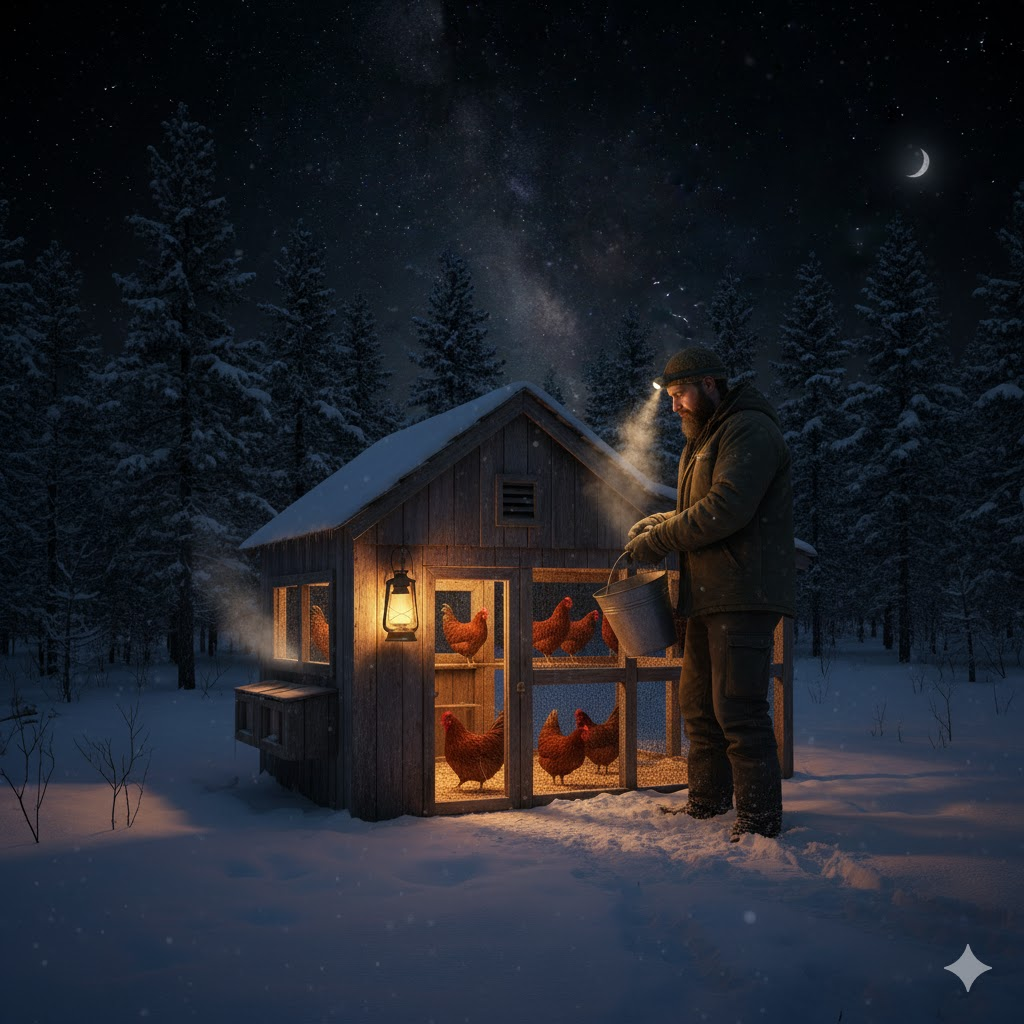 staying warm doing chicken chores, chicken chores in cold weather